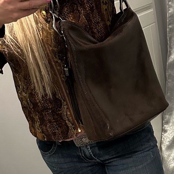 JPK Paris Brown iridescent faux reptile hobo bag with gunmetal hardware. NWOT - Picture 6 of 13